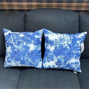 Sonoma Blue and White Outdoor Floral and Palm Tree Pillows - set of 2